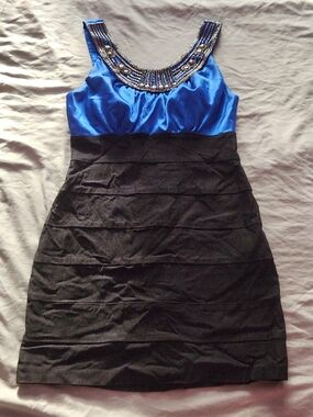 Trixxi Royal Blue & Black Jeweled Neckline Mini Dress